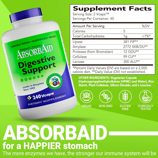 AbsorbAid Digestive Enzyme Support 240 Capsules