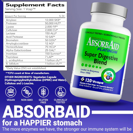 AbsorbAid Platinum Super Digestive Enzyme Probiotic Blend 60 Capsules