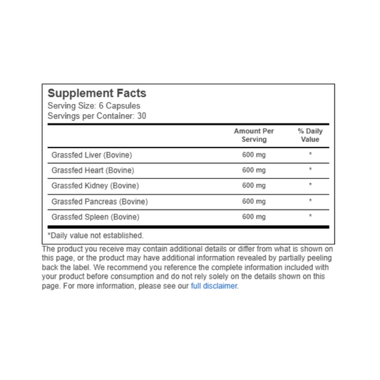 Beef Organs 500 mg 180 Capsules
