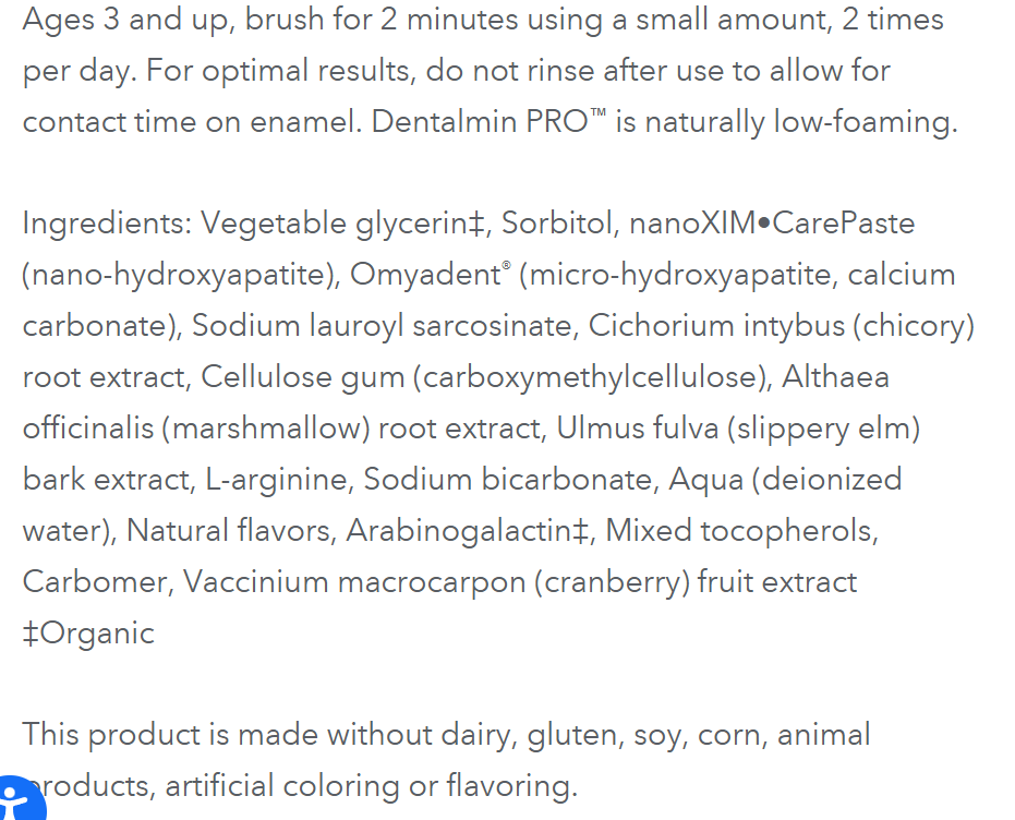 Dentalmin Pro Supplement Facts