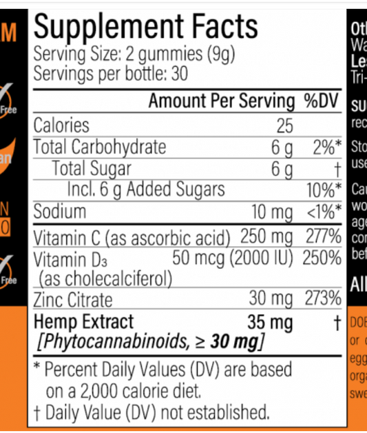 HEMP OneThirteen Immune Sour Gummies Orange Cream 60 Gummies