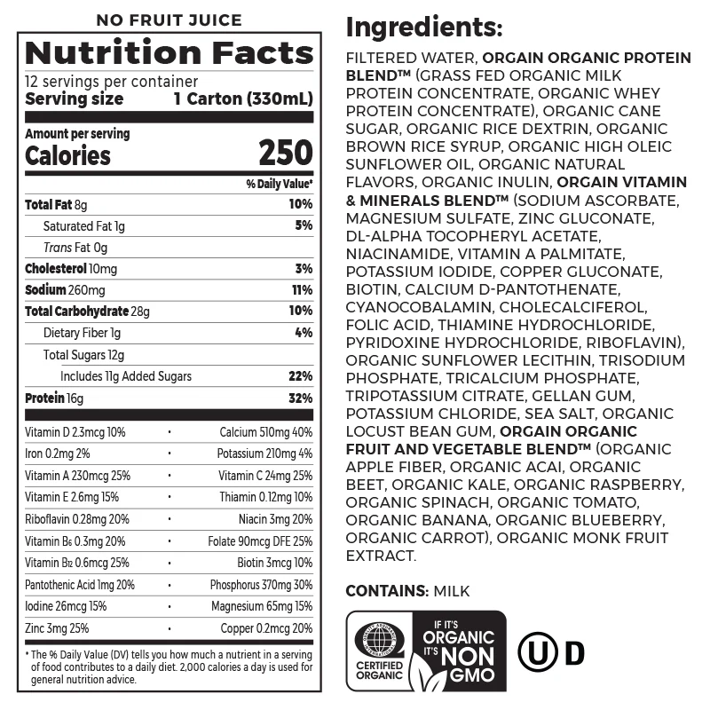 Organic Nutrition Shake Sweet Vanilla Bean Single Serving Pack