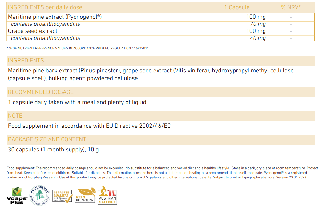 Pycnogenol Superior 100 GOLD 30 Capsules