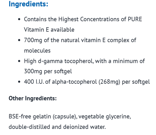 UNIQUE E High Gamma Mixed Tocopherol 180 Softgels