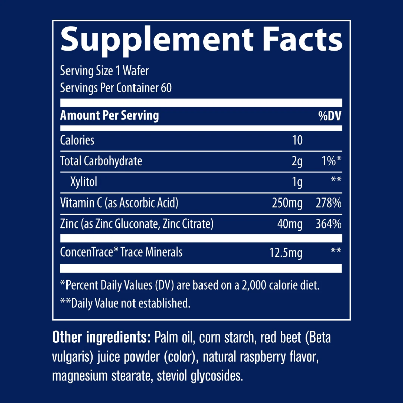 Zinc + Vitamin C Chewable Raspberry Flavor 60 Chewable Wafers