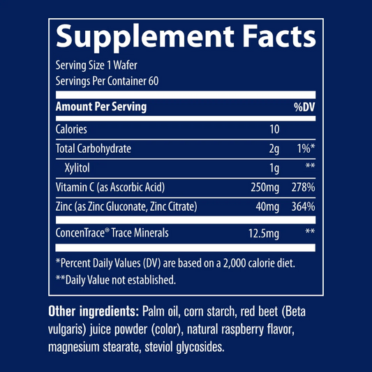 Zinc + Vitamin C Chewable Raspberry Flavor 60 Chewable Wafers