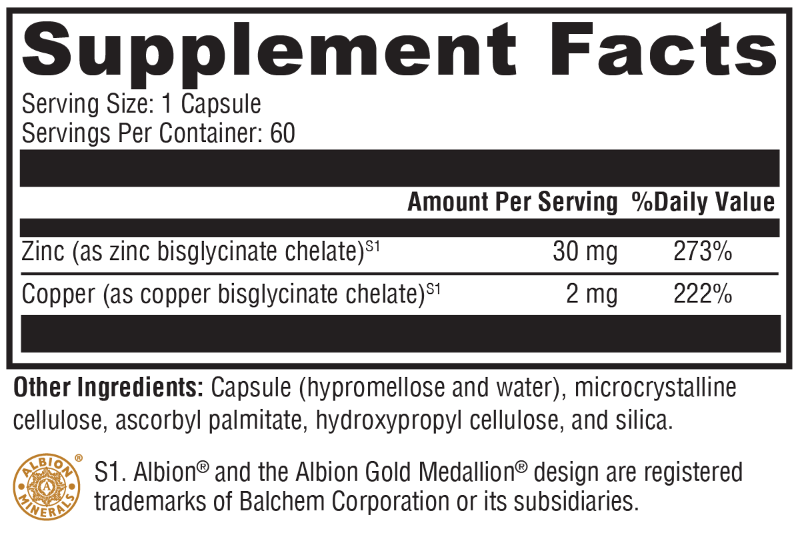Zinc + Copper 60 Capsules