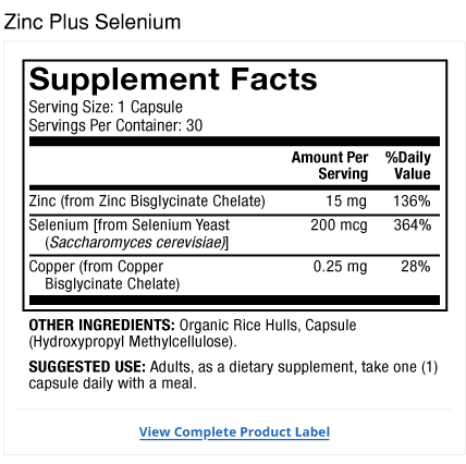 Zinc Plus Selenium 30 Capsules