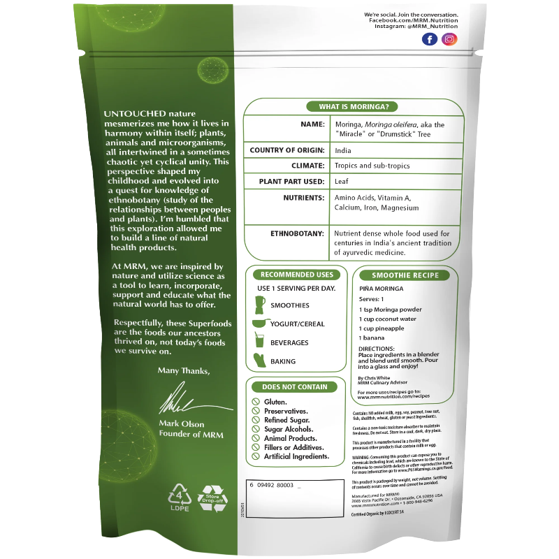 Organic Moringa Leaf Powder 60 Servings
