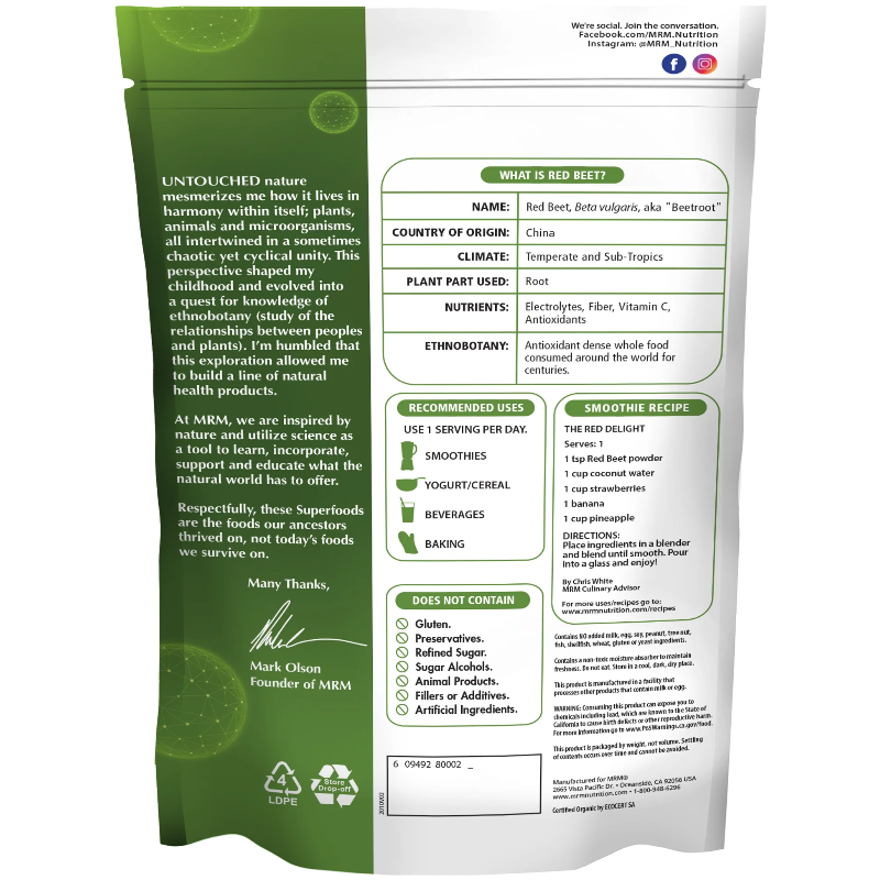 Organic Red Beet Powder 24 Servings