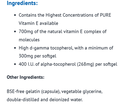 UNIQUE E High Gamma Mixed Tocopherol 180 Softgels